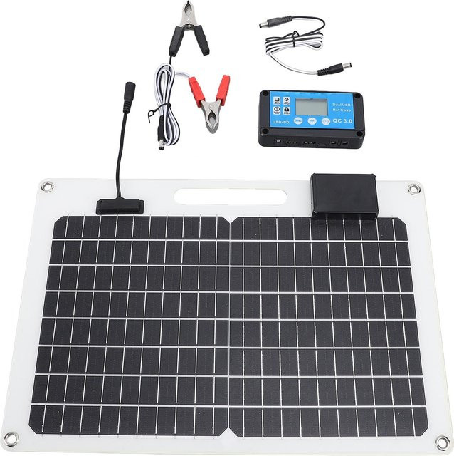 TOMTOP Solar Panel Ladegerät 100W mit monokristallinem Silizium, 12V/24V Dual USB und 100A Controller, Schwarz - Bild 1