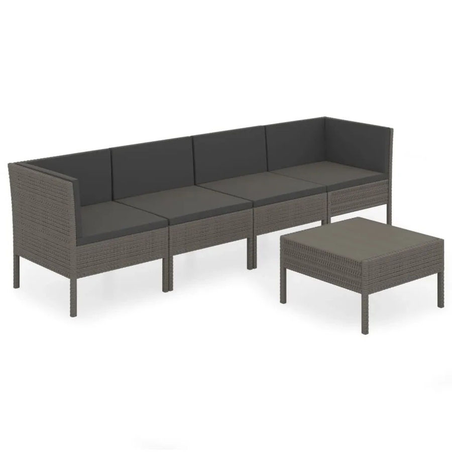 vidaXL 5-tlg Garten-Lounge-Set in L-Form aus Poly Rattan und Metall, Grau/Anthrazit, inklusive Auflagen und Tisch - Bild 2