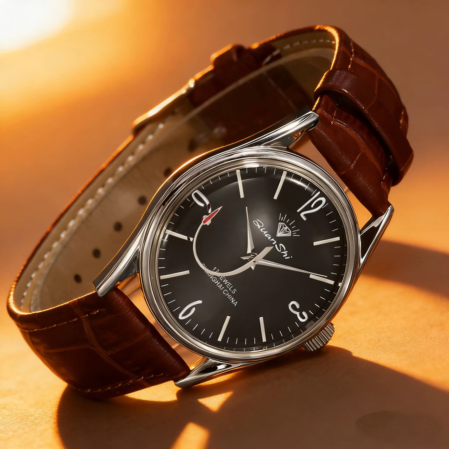 HEIMDALLR Analoguhr, Handaufzug, 38 mm, Leder, Schwarz, Herren - Bild 2