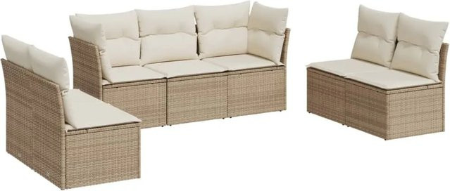vidaXL 7-tlg Garten-Sofagarnitur aus Poly-Rattan in Beige mit Kissen und L-Form - Bild 1