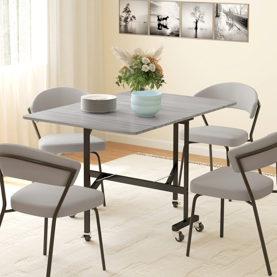 HOMCOM Klapp-Esstisch mit Rollen in Grau, rechteckiger Küchentisch im Industriestil mit 2 Klappflügeln für 4-6 Personen, B/T/H: 120 x 94 x 50 cm - Bild 2