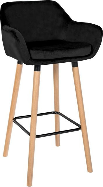 DELUKE Barhocker MIRID Samt Schwarz mit Lehne B/T/H: 55 x 46 x 99 cm - Bild 1