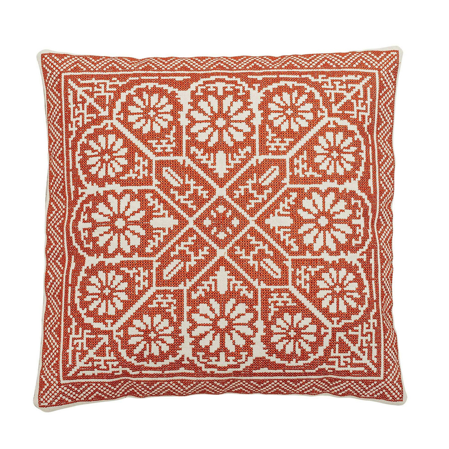 Bloomingville Kissen Madita aus Baumwolle mit floralem Blumenmotiv in Rot und Weiß, B/T/H: 40 x 40 x 40 cm - Bild 1