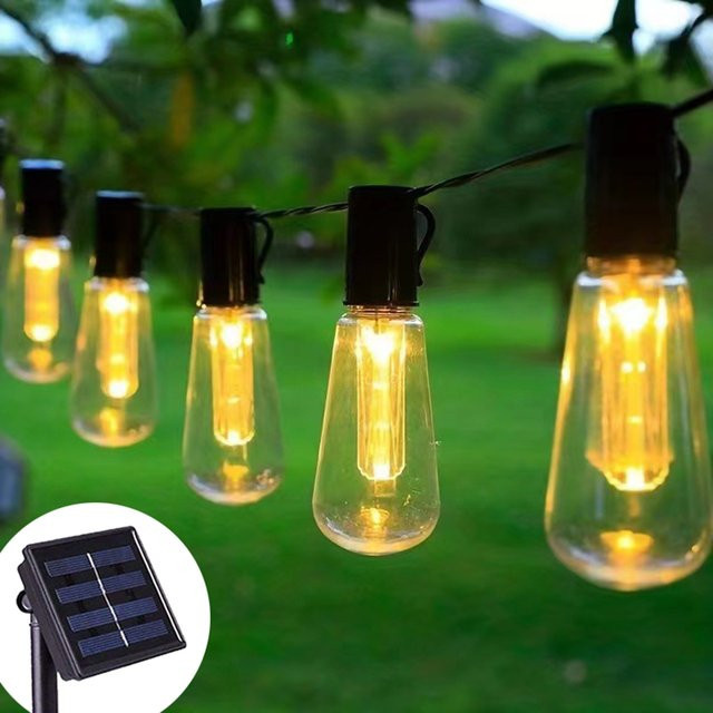 Solar LED String Light Girlande mit transparenten Glas-Globus Glühbirnen in Warmweiß für Garten, Terrasse und Party - Bild 1