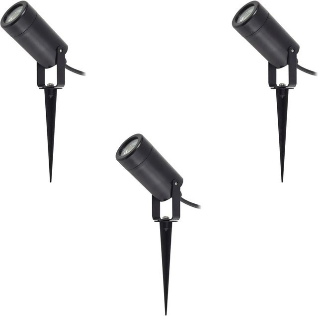 Lindby 3er Set Thorgal Außenleuchten Modern Schwarz mit Bodenspike und GU10 Fassung - Bild 1