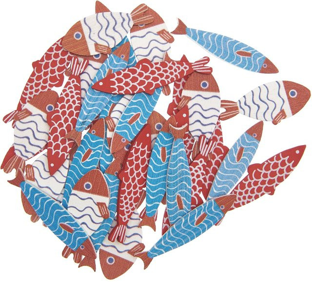 Rico Design Holzstreu Fisch in Rot-Blau, 36 Stück, maritimes Design - Bild 1