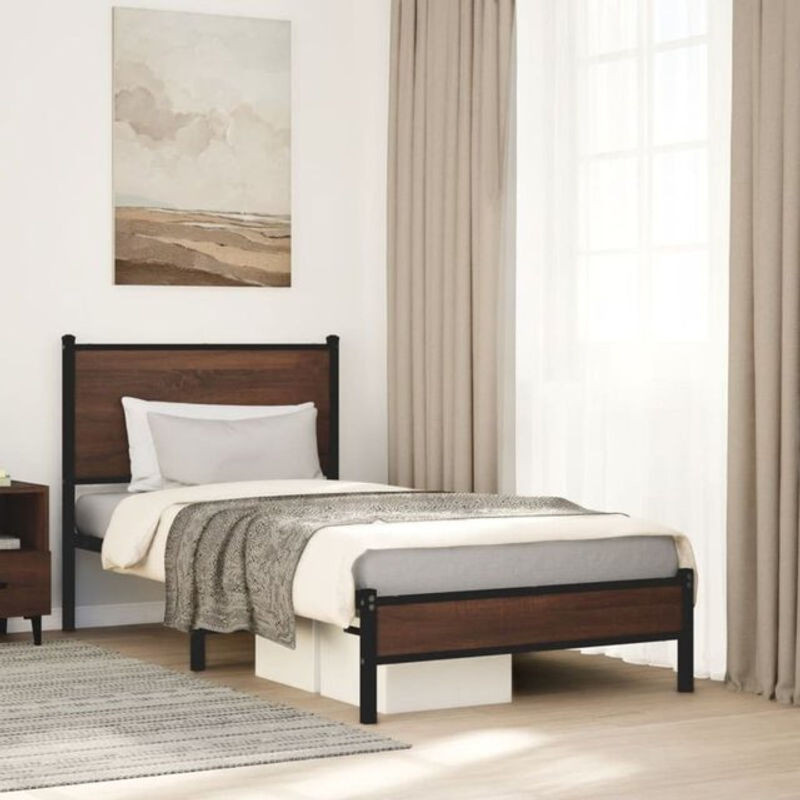 Metallbett Vidaxl in Braun in Eichen-Optik aus Stahl im Industrial-Design, B/T/H: 80 x 200 cm - Bild 1