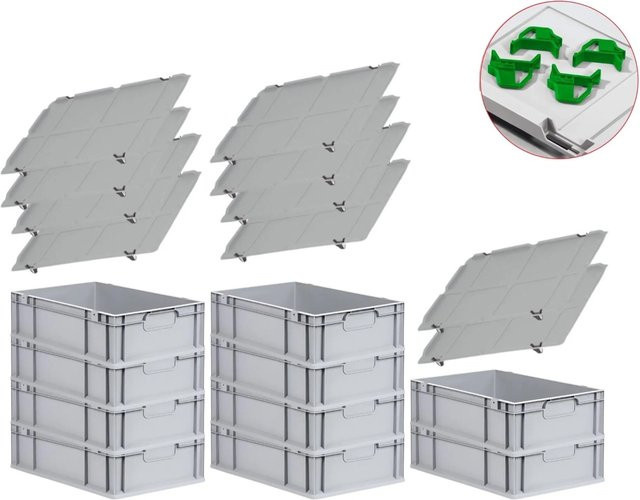 PROREGAL Spar Set mit 10x Eurobox Nextgen Economy inklusive Auflagedeckeln und 4x Schiebeschnappverschlüssen, Farbe Grün, H x B x T: 17 x 40 x 60 cm, 34 Liter - Bild 1