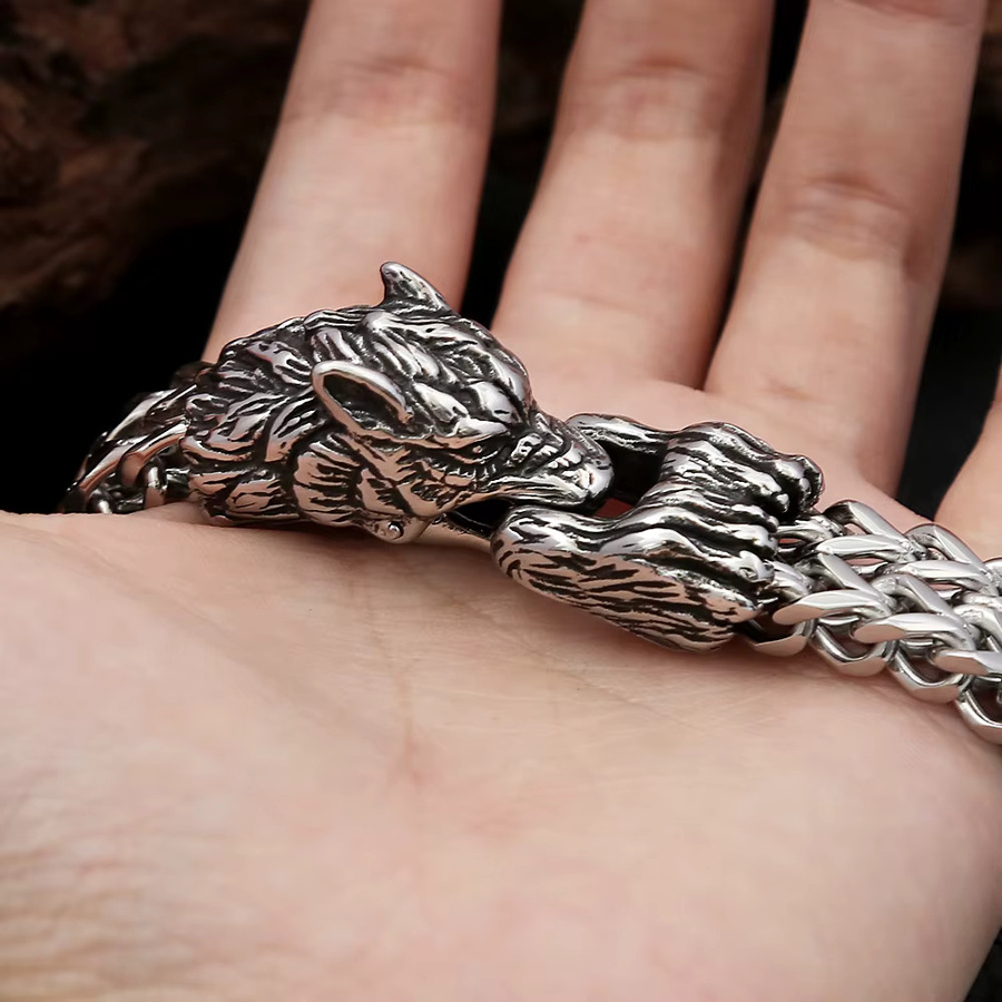NORTHMAN Armband, Edelstahl, Vintage, Wolf Kopf, Herren, Silber - Bild 2