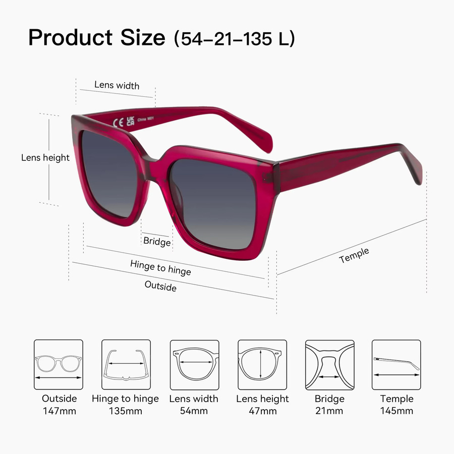 BLUEMOKY Sonnenbrille, Schmetterling, Vollrand, Acetat, Damen, polarisiert - Bild 3