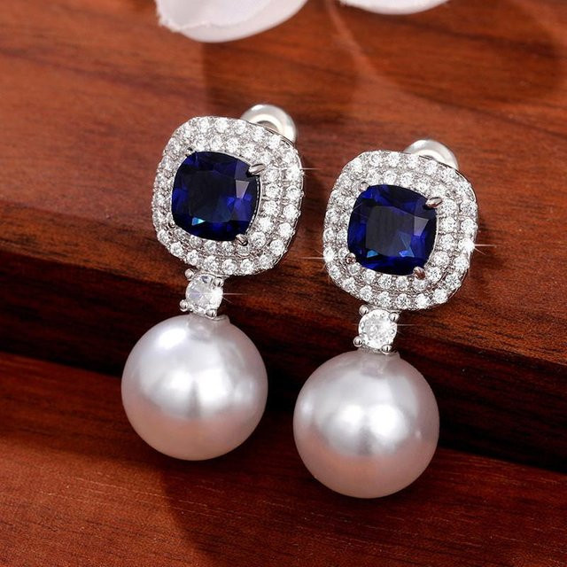 YIRAN Jewelry Ohrringe, Perlen, Blaue Zirkonia, Damen - Bild 1