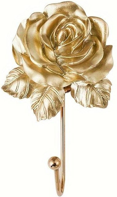 Dekorativer Wandhaken in Gold mit Rosen-Design aus Harz für Kleidung und Handtücher - Bild 1