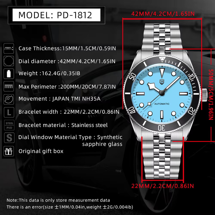 PAGANI DESIGN Armbanduhr Automatik, Edelstahl, Blau, Herren - Bild 6