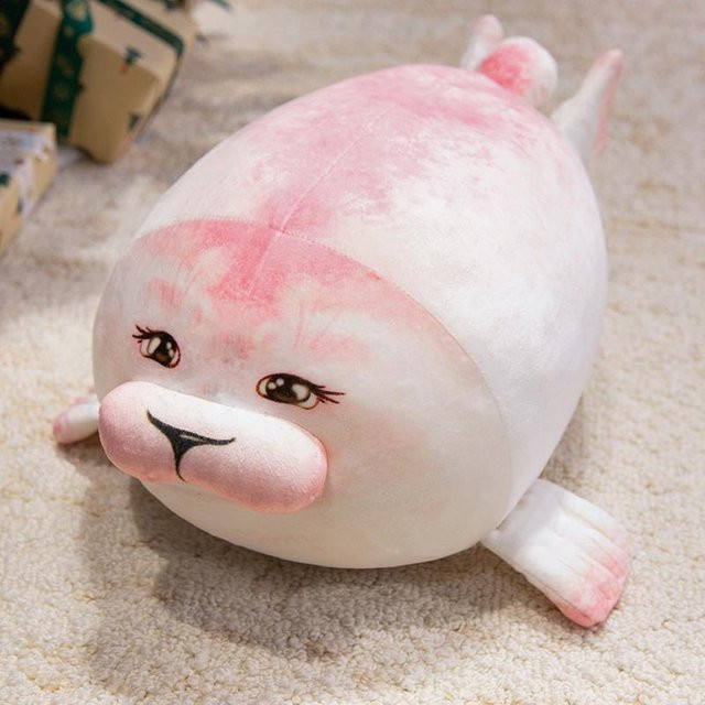Yiran Health & Beauty Squishy Robben Plüschtier, Grau Rosa, 25cm - Bild 1