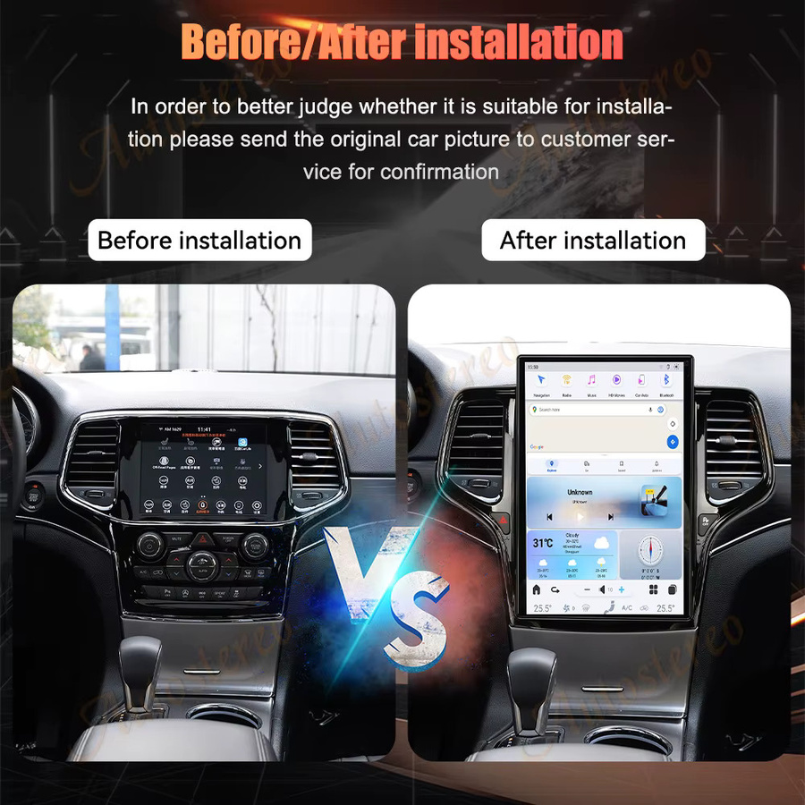 ZWNAV Android Multimedia Player im Tesla Stil für Jeep Grand Cherokee 2010-2021 mit 14,4 Zoll Display, GPS Navigation, 128 GB Speicher, Schwarz/Gold - Bild 3