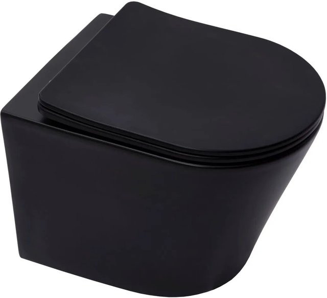 Swiss Aqua Technologies Wand-WC Kurz Schwarz Matt mit SoftClose Take-Off WC-Sitz und Rimless-Spülsystem, Breite: 48 cm - Bild 1
