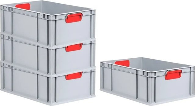 PROREGAL Spar Set 4x Eurobox Nextgen Color Transportboxen mit verstärktem Boden und Griffen, Farbe: Rot, H x B x T: 22 x 40 x 60 cm, 44 Liter pro Box - Bild 1