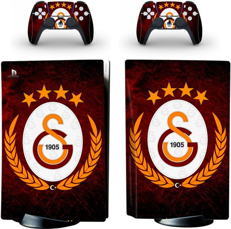 Yolouxiku Fußball PS5 Disc Skin Aufkleber Set aus Vinyl für Konsole und 2 Controller in Braun und Mehrfarbig mit abstraktem Design - Bild 1
