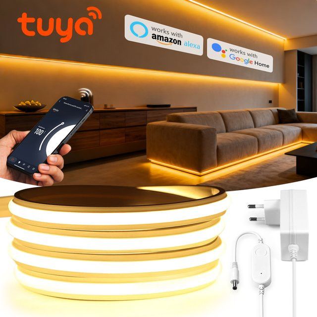 Gyarfas COB LED Neon Silikon Gel Band, dimmbar via Tuya Smart Life App, WiFi 24V, kompatibel mit Alexa und Google Home, 280 LEDs/m - Bild 1