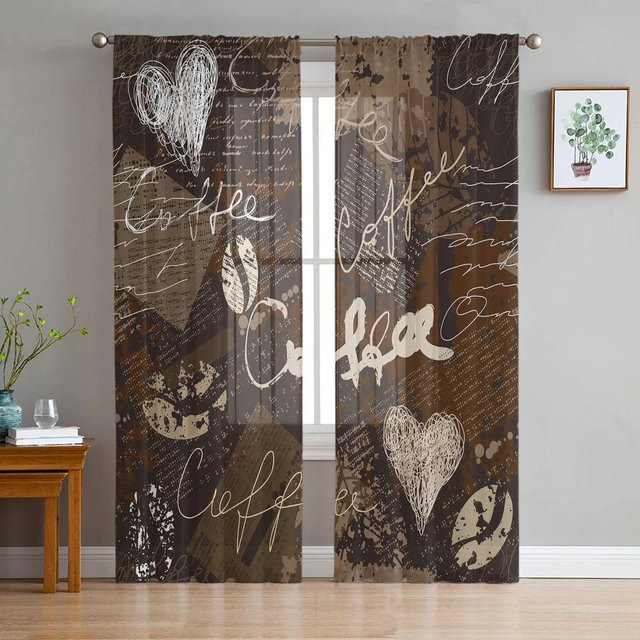Yiran Furniture Vintage Kaffee Textil-Tüllvorhang in Braun, Transparent, B: 135 cm, H: 115 cm - Bild 1