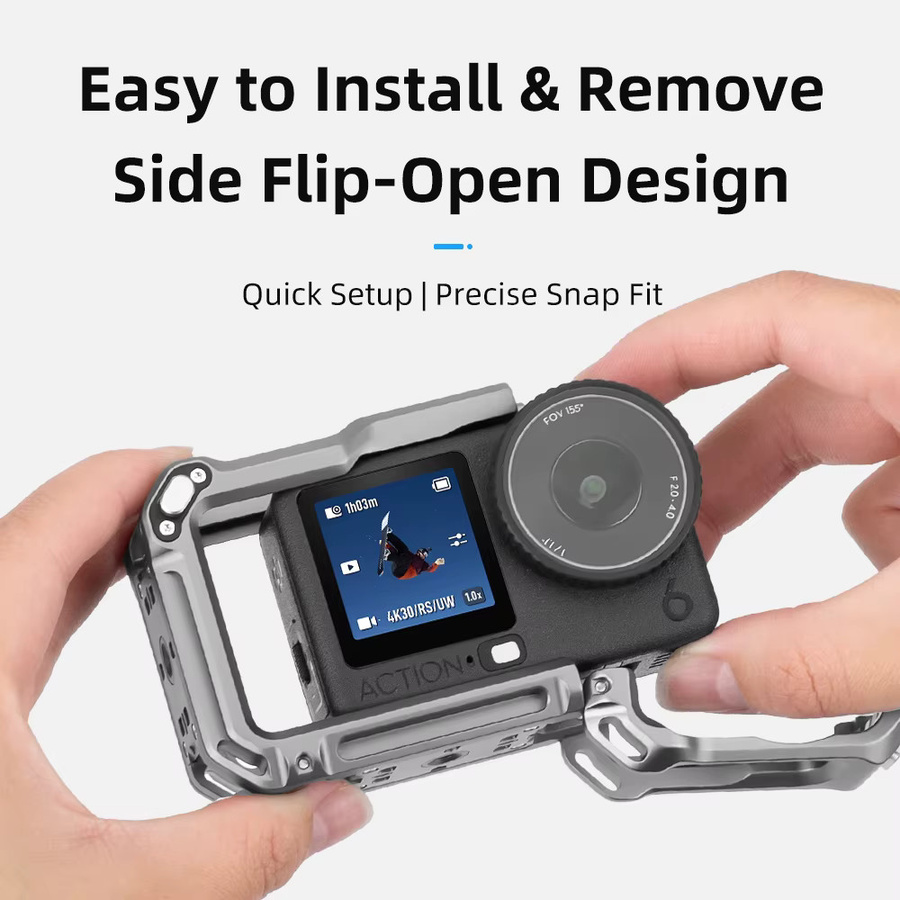 XFJI Metall-Käfig aus Aluminiumlegierung für DJI Osmo Action 6 in Silber als Erweiterbare Halterung und Rundumschutz-Rahmen - Bild 2