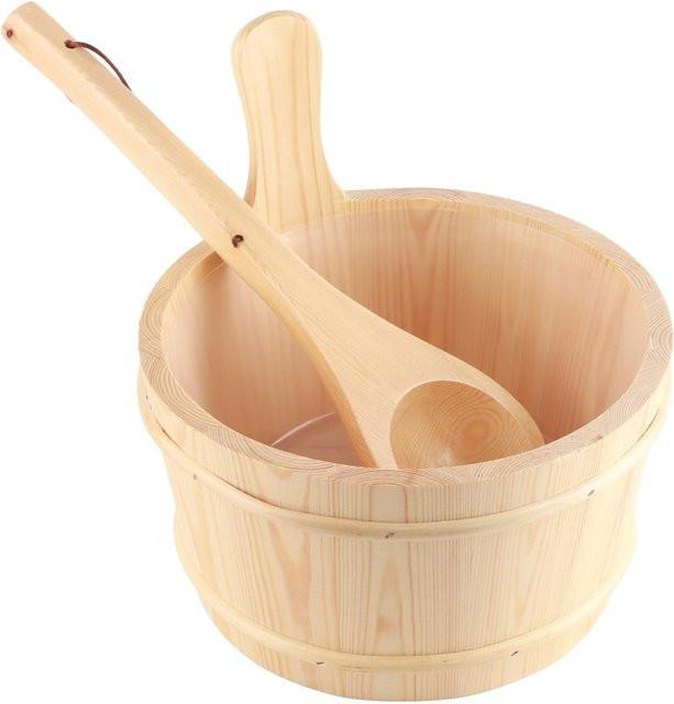Meterk Badezimmer Eimer und Schöpfkelle Set aus natürlichem Holz in Beige für Sauna und SPA - Bild 1