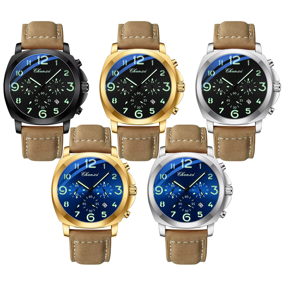 CHENXI Chronograph Herren, Quarz, Lederband, Schwarz, Wasserdicht - Bild 4