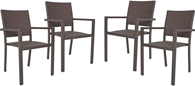 DELUKE 4er Set Gartenstühle Leif in Braun aus Aluminium und Kunststoffgeflecht HDPE, stapelbare Outdoor Essstühle für Terrasse und Garten - Bild 1