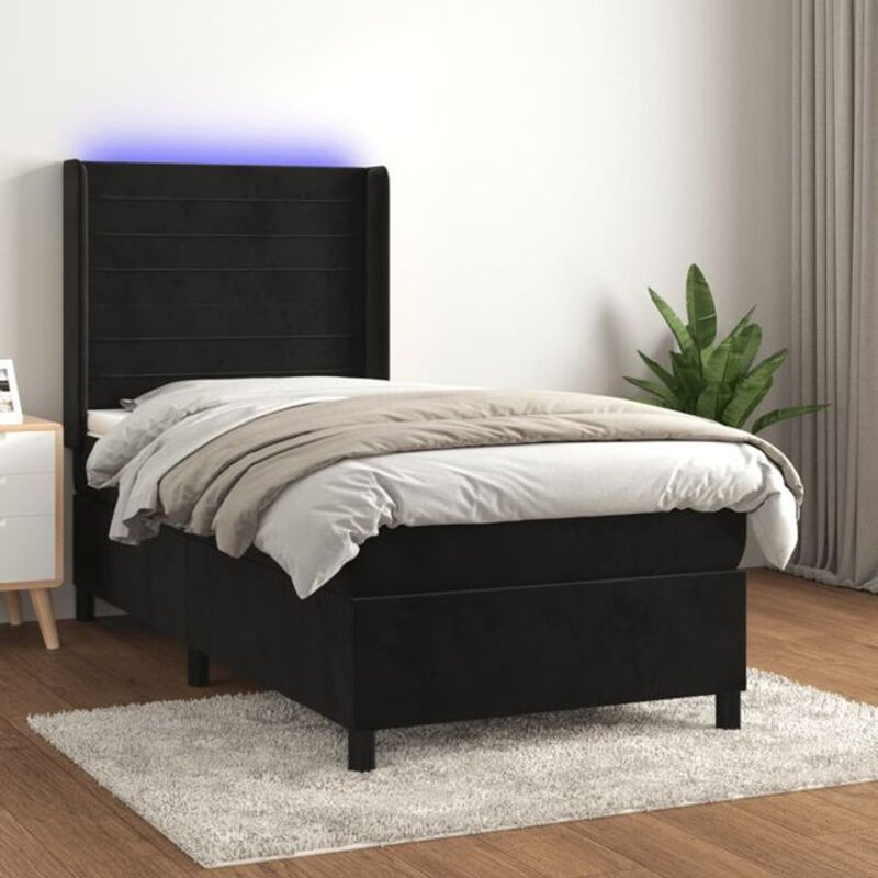 vidaxl Boxspringbett mit Matratze aus Samt in Schwarz B/T/H: 90 x 190 x 128 cm - Bild 1