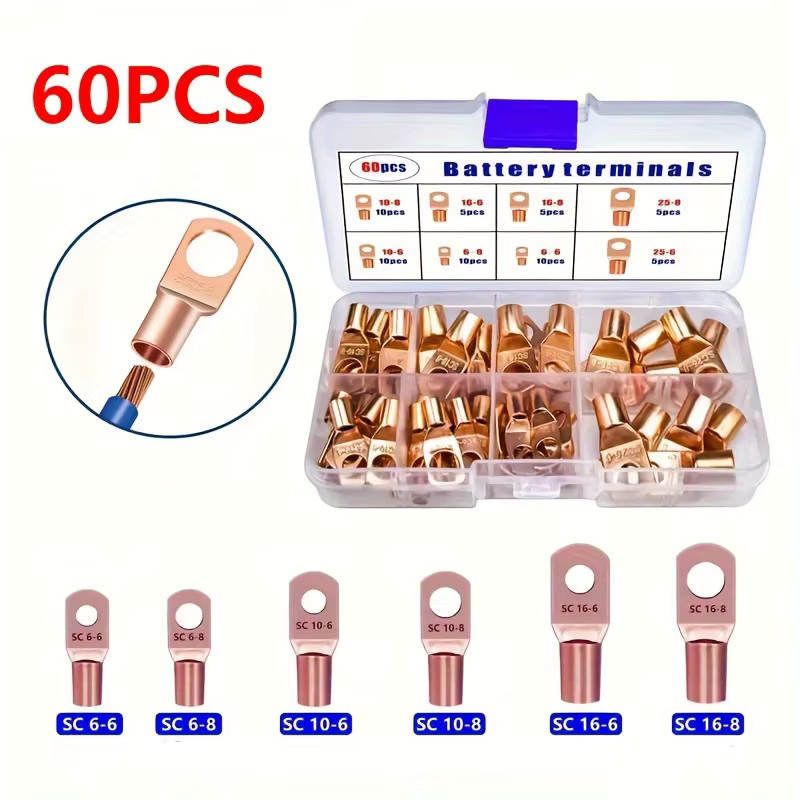 ELECAPITAL SC6-25 Kupfer-Stecker Set, 60 Stück, Gold, Spannungsklemmen-Stecker für blanke Kabel - Bild 1