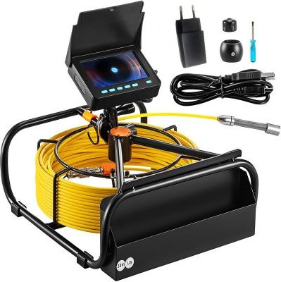 VEVOR Kanalkamera mit 30 m Rohrinspektionskabel, 4,3 Zoll LCD Bildschirm, 6 einstellbaren LEDs, 16 GB Speicherkarte, 3-fachem Zoom und 8500 mAh Akku, IP68 wasserdicht, Farbe: Schwarz - Bild 1