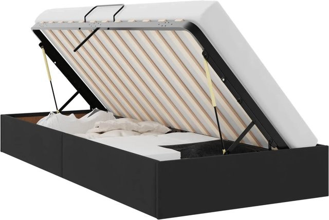 vidaXL Aufbewahrungsbett mit Kopfteil aus Samt und Metall in Schwarz, B/T/H: 90 x 190 x 140 cm - Bild 1