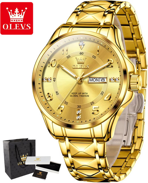 OLEVS Armbanduhr, Quarz, Edelstahl, Gold, Bicolor, Herren - Bild 1