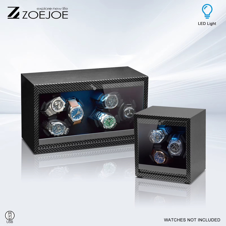 ZOEJOE Uhrenbeweger, 6 Fächer, Carbonfaser-Finish, LED-Beleuchtung, Schwarz - Bild 5