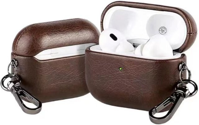 Luxuriöse Stoßfeste Öl-Leder Kopfhörerhülle für Apple AirPods Pro und Pro 2 in Braun - Bild 1