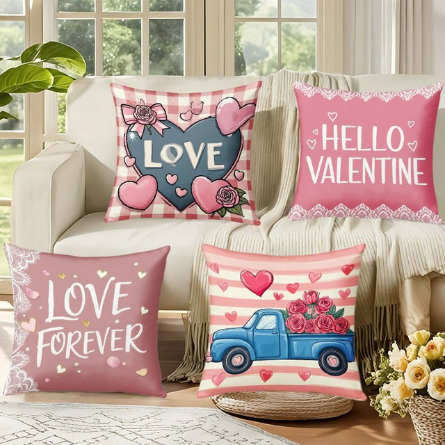 VIKAMA Dekorativer Kissenbezug mit Herz-Motiv für Valentinstag, Pink, B/B/H: 30 x 30 x 30 cm - Bild 1