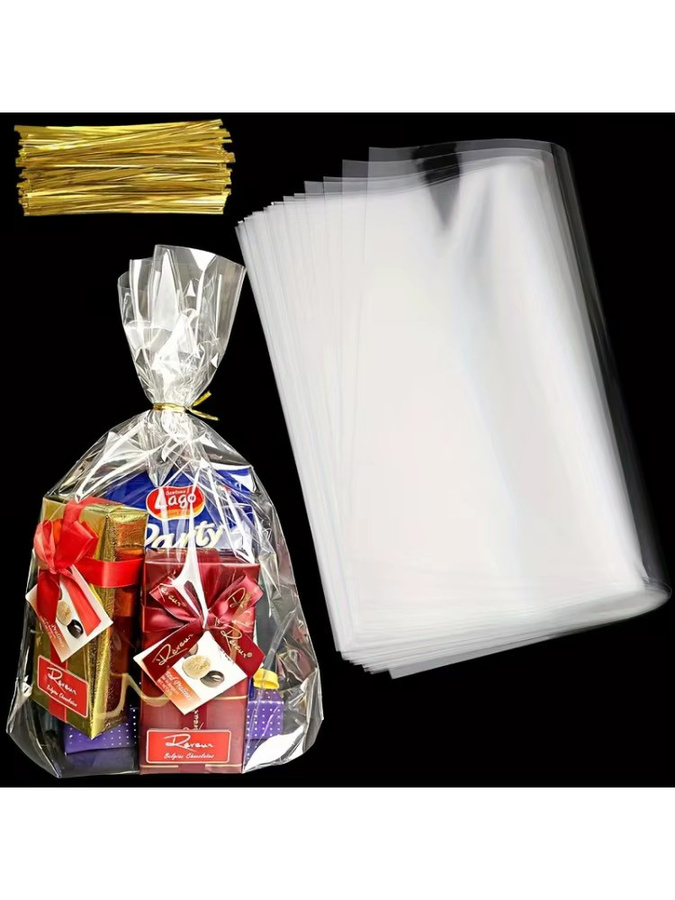 50 Stück transparente Geschenktüten aus Kunststoff mit drehbarem Riemen-Design von DUTRIEUX für Geburtstage und Weihnachtsfeiern - Bild 4