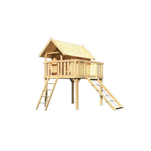 Karibu Stelzenhaus Fidel mit Netzrampe in Natur-Braun, B/H/T: 198 x 329,5 x 243 cm - Bild 3