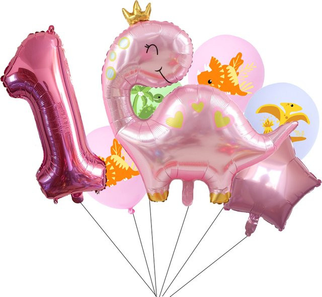 KUKUZHU Dinosaurier Folienballon mit Krone in Rosa, 81,28 cm, Heliumballon für Kindergeburtstag und Party-Dekoration - Bild 1