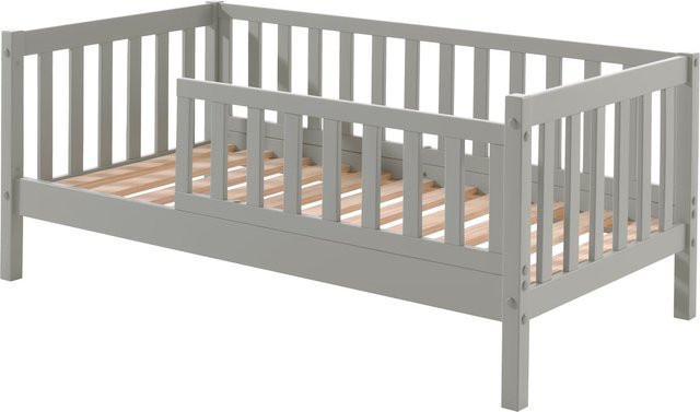 Juniorbett Vipack aus massiver Kiefer mit Sprossenumrandung, Farbe Hellgrau, B/T: 70 x 140 cm - Bild 1