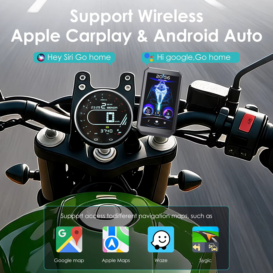 Icreative Smart-Display für Fahrrad und Motorrad mit 3,6 Zoll Display, IP66 wasserdicht, kabelloses CarPlay und Android Auto, GPS Navigation und Stereo, Schwarz, 3000mAh Akku - Bild 5