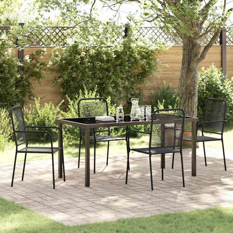 Modernes Gartenmöbel-Set vidaXL aus Stahl und Baumwollseil, 5-teilige Essgruppe, Schwarz - Bild 1