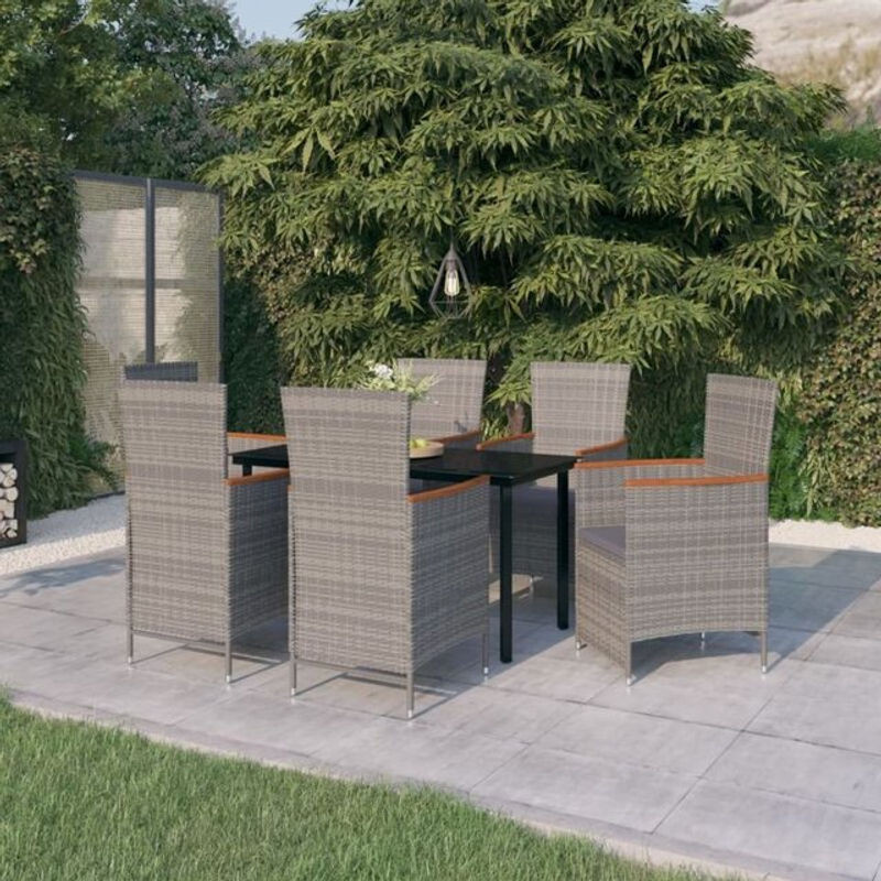 7-teiliges Gartenmöbel-Set vidaxl aus Polyrattan mit Glasplatte und Auflagen in Grau/Anthrazit - Bild 1