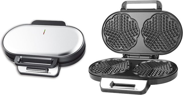 AICOOK Waffeleisen für Doppelherzwaffeln mit 1200 W in Schwarz und Silber aus Edelstahl - Bild 1