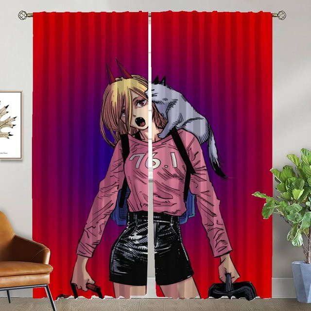 Chainsaw Man Vorhänge Set aus Tüll für Kinderzimmer und Küche, 2 Stück, Mehrfarbig, Breite: 50 cm, Höhe: 70 cm - Bild 1