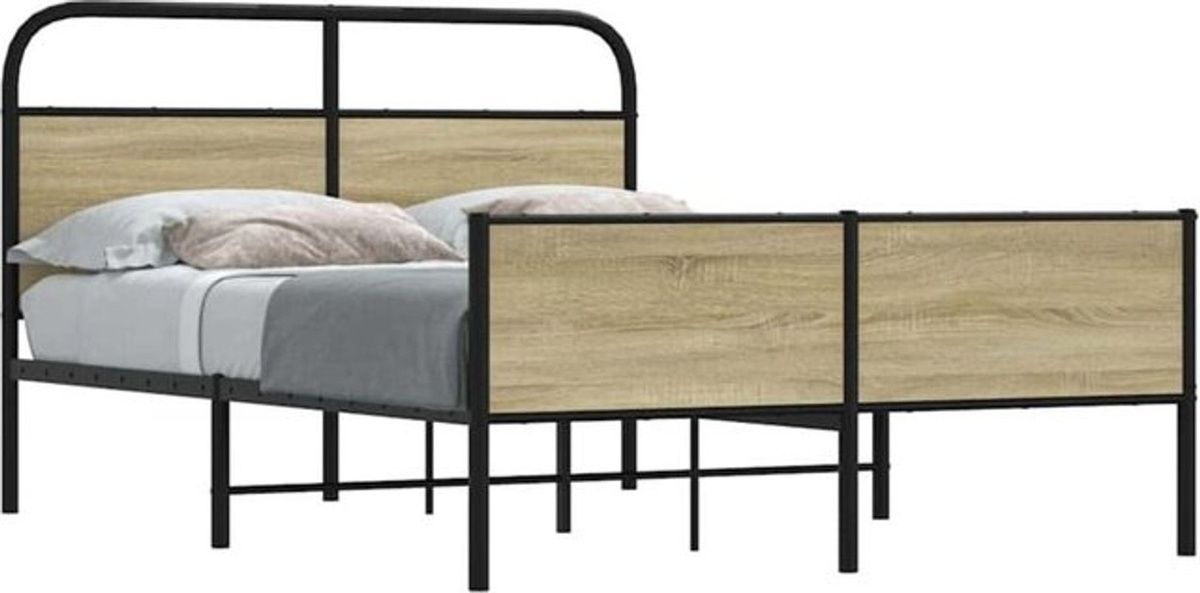 Bettgestell ohne Matratze von Vidaxl in Braun im Industrial-Stil aus Holzwerkstoff und Metall, B/T/H: 140 x 200 cm - Bild 1