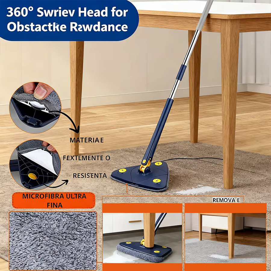 Untior Dreieckiger Mikrofaser-Mop in Blau mit 360 Grad drehbarem Kopf und langem Stiel für Boden, Decken und Ecken - Bild 5