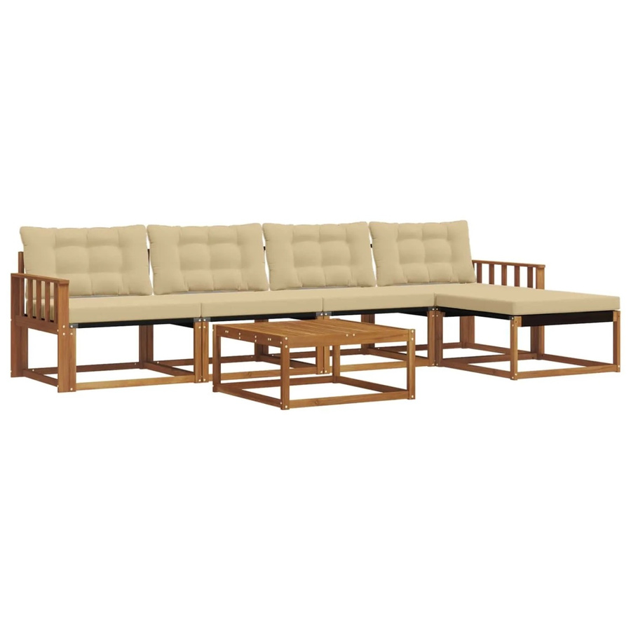 vidaXL 6-teilige Outdoor-Sofagarnitur aus Akazienholz mit Textilene und Kissen in Natur-Beige - Bild 2