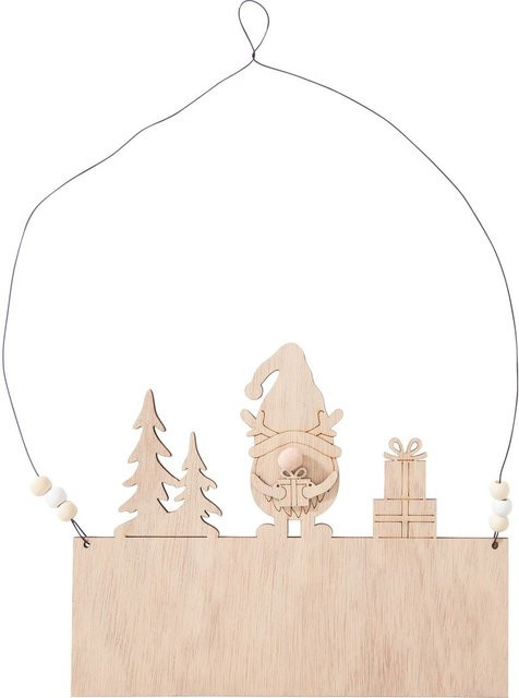 VBS Holz-Schild Wichtel in Beige als Hängedekoration für die Weihnachtszeit - Bild 1