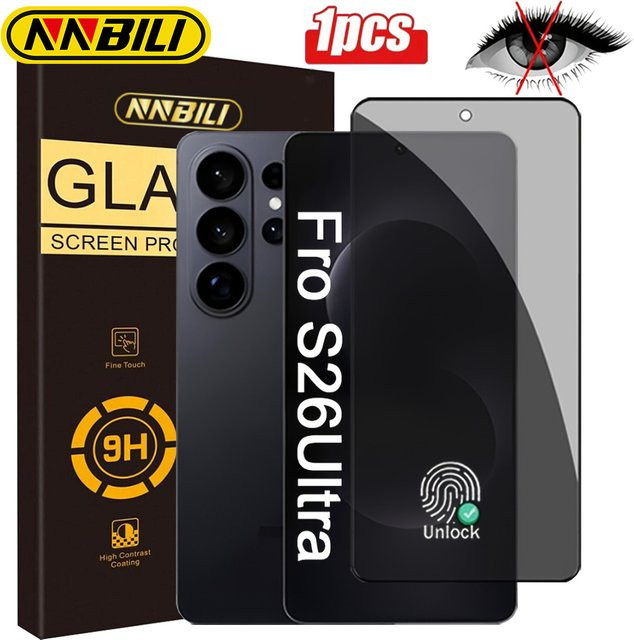 NNBILI Anti-Spionage Displayschutz aus gehärtetem Glas für Samsung Galaxy S26 Ultra und S26+ Plus, transparent - Bild 1